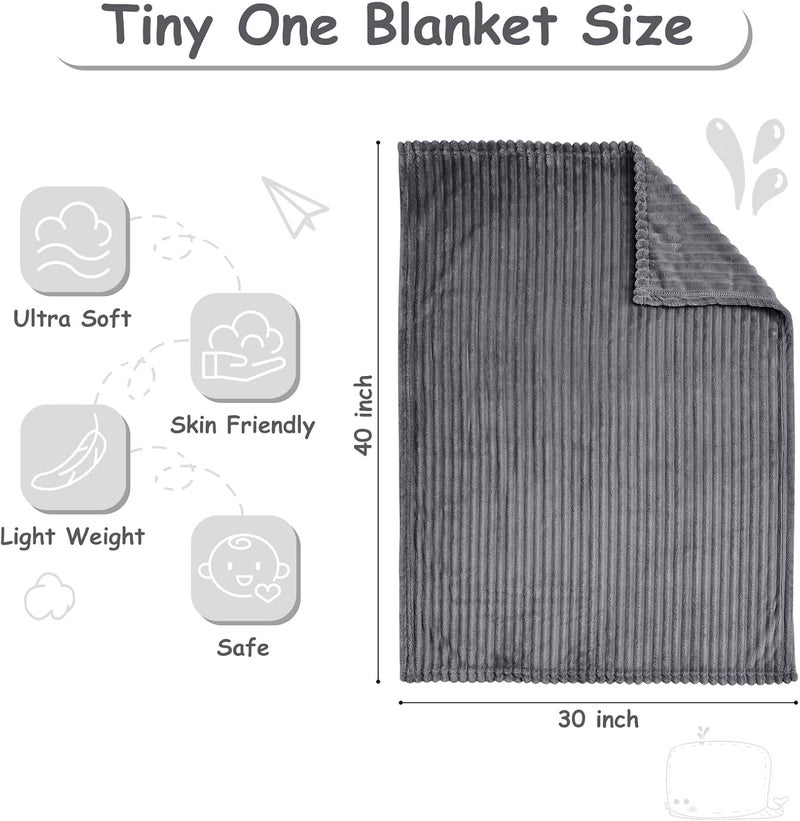 Eonkasp Soft Fleece Baby Blanket Ultra Cozy Grey Baby Blankets for Boys Warm and Lightweight Infant Toddler Newborn Receiving Gift with Reversible Stripes for Crib Stroller, 30x40 Inch, Dark Grey - Image 4